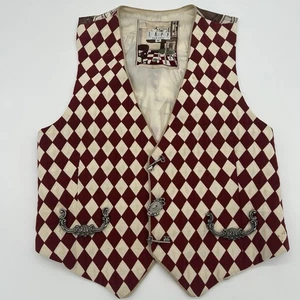 TAPP NY Silk Harlequin Vest M – Red Cream Diamonds w/ Metal Charm Details - Picture 1 of 16