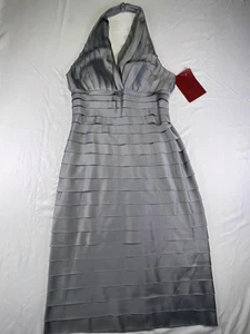JS Collections Dress Womens 8 Silver Halter Pleated Tiered Satin Formal 857058 - Picture 1 of 24