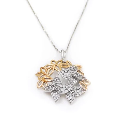 Collana con Ciondolo Flowers Bicolor in Argento 925 e Pietre  - Immagine 1 di 3