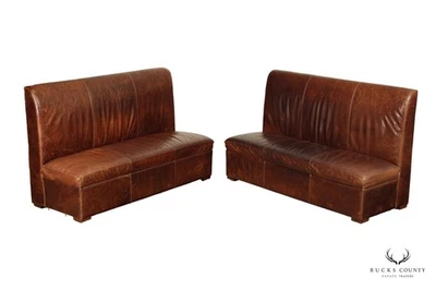 Quality Pair Of Brown Leather Banquette Benches - Image 1 of 4