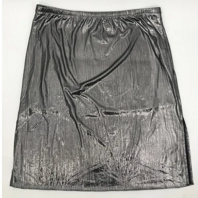 Юбка миди с разрезом сбоку серебристая металлик коллекция NY плюс размер 2X - Изображение 1 из 4