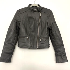 Michael Kors Grey Leather Biker Jacket Size Small - Picture 1 of 10