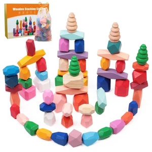 50PCS Wooden Stacking Rocks Building BlocksSensory Preschool Learning Activit... - Picture 1 of 6
