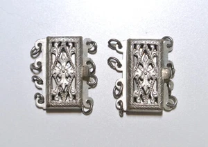 2 Vintage NOS Sterling Silver Filigree Clasps - Multi Strand - Findings - Picture 1 of 3