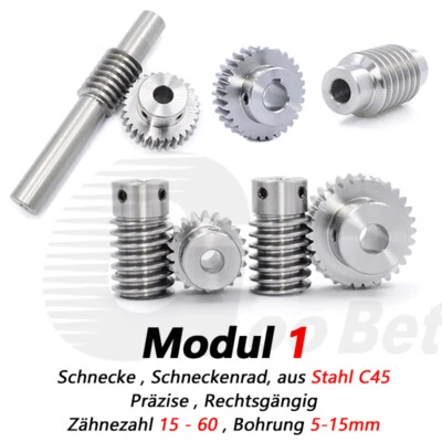 MARKENLOS Schnecke Schneckenrad aus Stahl Modul 1 Schneckengetriebe Zahnrad 15 - 60 Zähne