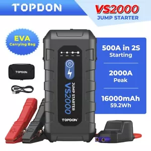 TOPDON 2000A Jump Starter Portable 12V Car Battery High Booster Power Bank - Picture 1 of 15