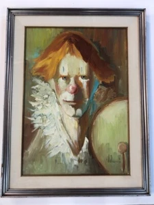 Oil clown on canvas cm 50x70 frame cm 85x65 - Picture 1 of 7