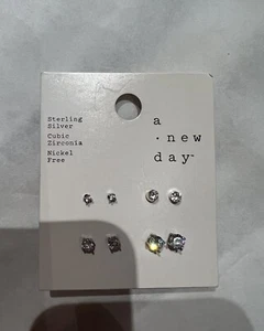 Sterling Silver Stud Earrings Cubic Zirconia Nickel Free A new Day See Desc New - Picture 1 of 2