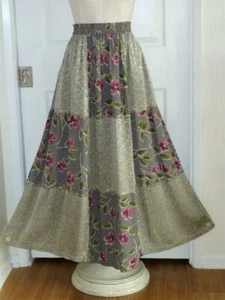 TIENDA HO Lagenlook Boho Art-to-Wear Embroidered 3-Fabric Rayon Maxi Skirt~OS - Picture 1 of 12