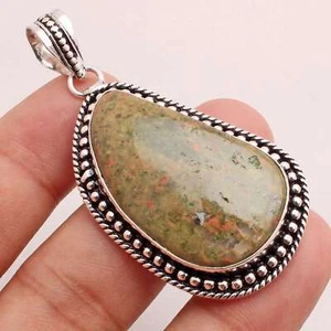 Unakit Edelstein Versilbert Handmade Anhänger Schmuck Geschenk 4.8cm P-13583 - Bild 1 von 3