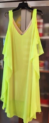  ROBBIE Bee  Plus 22W Citron  Lined Cold shoulder Maxi Dress 49''Long - Image 1 of 4