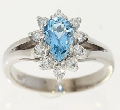 Anillo Halo Diamante Aguamarina 1.05CT 14K WG G Color VS Claridad Talla 6.5 Foto 1 de 4