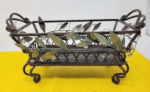 Vintage PartyLite Garden Decor Leaf Wire Metal Basket Candle Trinket Holder Cover