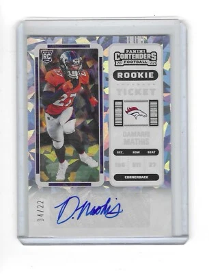 2022 Panini Contenders Cracked Ice Damarri Mathis RC Auto /22 Denver Broncos - Image 1 of 2
