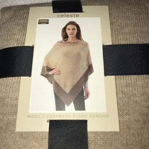 NEW CELESTE Wool & Cashmere Blend PONCHO One Size Brown Beige NWT - Picture 1 of 4