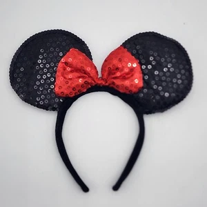 DISNEY Minnie Mouse Orejas de Lentejuelas Negras, Diadema con Lazo de Lentejuelas Rojas - Imagen 1 de 4