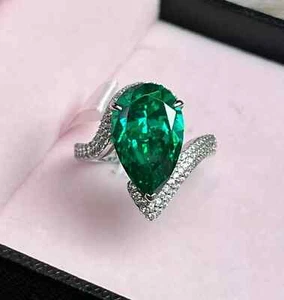 3.10Ct Pear Cut Natural Emerald & Diamond Ring for any occasion in 950 Platinum - Picture 1 of 7