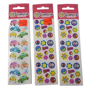Lot of 3 SandyLion Peace Signs Flower Power Love Bug Stickers Kromekote New Vtg - Picture 1 of 8