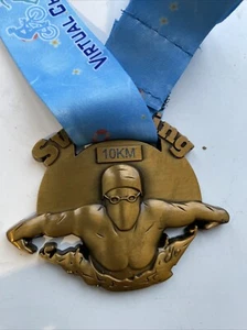 Virtual Swimming Medal 10km Reward Encouragement Heavy Quality Medal 70mm - Picture 1 of 2