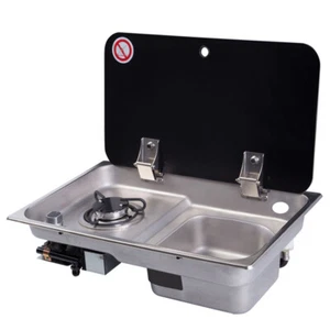 Boat Caravan Rv Camper 1 Burner Gas Stove Hob/Sink Combo W/ Glass Lid Gr-903 US - Picture 1 of 11
