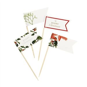 TALKING TABLES 24 CHRISTMAS PARTY PICKS CAKE FOOD CUPCAKE TOPPERS HOLLY FLORAL