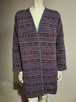 Givenchy Boutique Paris Bordeaux Claret Red/Gray Striped Cardigan Sweater Coat L - Image 1 of 4