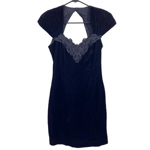 Vintage Roberta Velvet goth emo mini dress size XS Small black lace cutout - Picture 1 of 10
