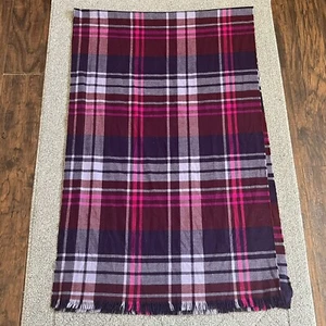 Gap Scarf Wrap Large Rectangle Tartan Plaid Fringe Purple Pink Soft - Picture 1 of 7