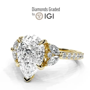 IGI Certified 2.70Ct E VVS2 Pear cut Lab Diamond Engagement Ring 18K Yellow Gold - Picture 1 of 10