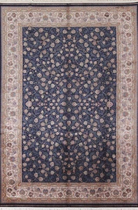 Silk Traditional Style Turkish Area Rug Navy Blue 7x10 ft Dining Room Carpet - Picture 1 of 19