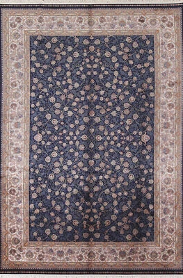 Silk Traditional Style Turkish Area Rug Navy Blue 7x10 ft Dining Room Carpet - Image 1 of 4