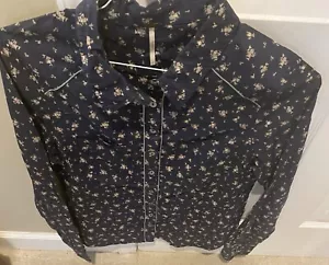 Free People Top Donna Stampa Floreale Blu con Accento Grigio/Piping Large L - Foto 1 di 9