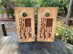 WASSERDICHT & AUSBLEICHFEST Cornhole Board Wraps / USA Flagge Jagd und Angeln - Bild 1 von 3