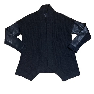 Cárdigan EILEEN FISHER Yak Lana Merino Cuero Borde Frente Abierto Dolman Negro XS Foto 1 de 4