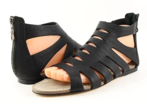$155 AQUA RANDY CAGED Black Leather Designer Cut Out Gladiator Sandals 9 EUR 39 - Picture 1 of 4
