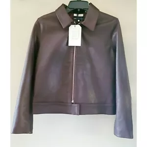 Italienische Pebbled Lederjacke Mantel Burgund Pflaume Braun Levis Gefüttert Damen Gr. 2 - Bild 1 von 7