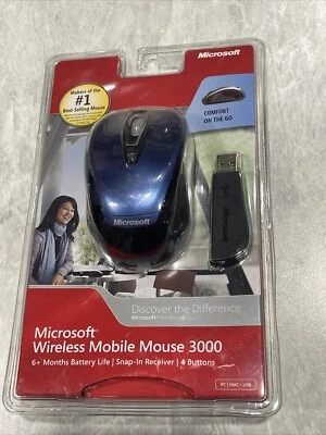 Microsoft Wireless Mobile Mouse 3000 Blue Model 1359 1051 PC Windows & Mac - Image 1 of 4
