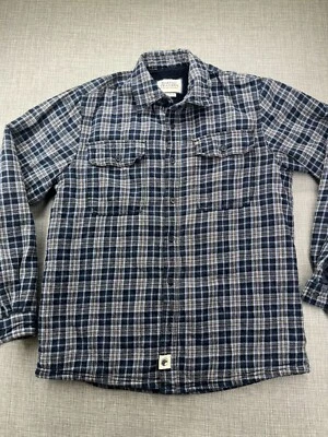 Boston Traders Flannel Shirt Jacket Medium Sherpa Fleece Lined Jacket Blue Plaid - Image 1 of 4
