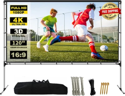 Pantalla De Proyector Con Soporte 120 Pulgadas 16:9 4K HD Portatil Casa Nuevo - Image 1 of 4