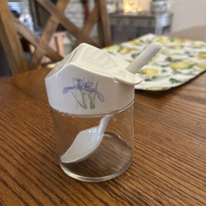 Gemco Blue Floral Irish Shadow Jam / Sugar with Lid and Spoon - Picture 1 of 5