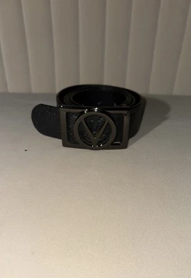 Cinturón Valentino Cuero Natural Negro con Hebilla V Negra Talla 38 Hecho en Italia Foto 1 de 4