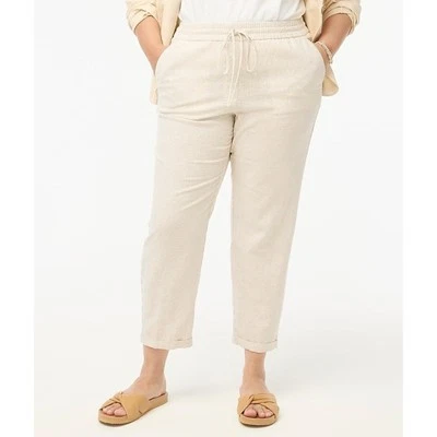 Pantalones informales J CREW a rayas de lino y algodón preppy playeros talla 10 beige blanco mediano Foto 1 de 4