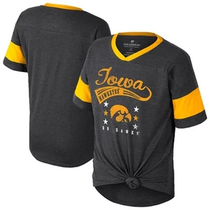 Girls Youth Colosseum Black Iowa Hawkeyes Frontier Tie Front T-Shirt - Picture 1 of 3