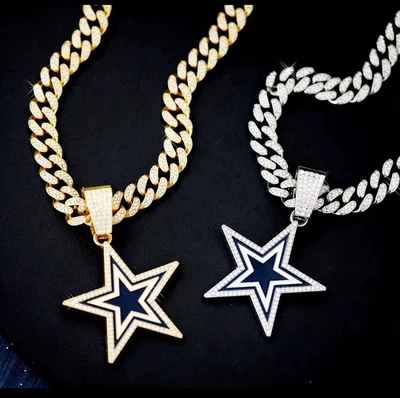 Collar de cadena de gemas de los Dallas Cowboys - Colgante Bling con oro o plata de 24 pulgadas Foto 1 de 4