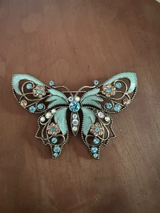Schmetterling Aquamarin & Aurora Strass AVON by SP Vintage Brosche Silber J-192 - Bild 1 von 5