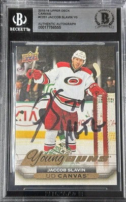 JACCOB SLAVIN SIGNED 2015-16 UD YOUNG GUNS CANVAS RC C231 BAS AUTOGRAPH GRADE 10 - Image 1 of 2