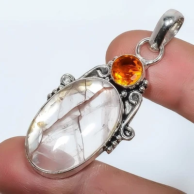 Colgante de piedras preciosas de cuarzo rutilado de plata de ley 925 joyería india para niñas Foto 1 de 4