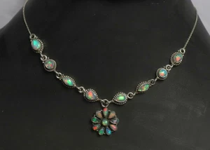 Geschenk für Damen Sterling Silber Halskette Feueropal Schmuck Hochzeitsgeschenk - Bild 1 von 12