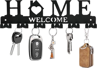 Porta-chaves suporte de parede, chaveiro adesivo de metal com 6 ganchos duplos, 2 instalações - Imagem 1 de 4
