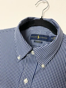Ralph Lauren Mens Medium Classic Fit Button Down Shirt Blue Gingham Checkered - Picture 1 of 10